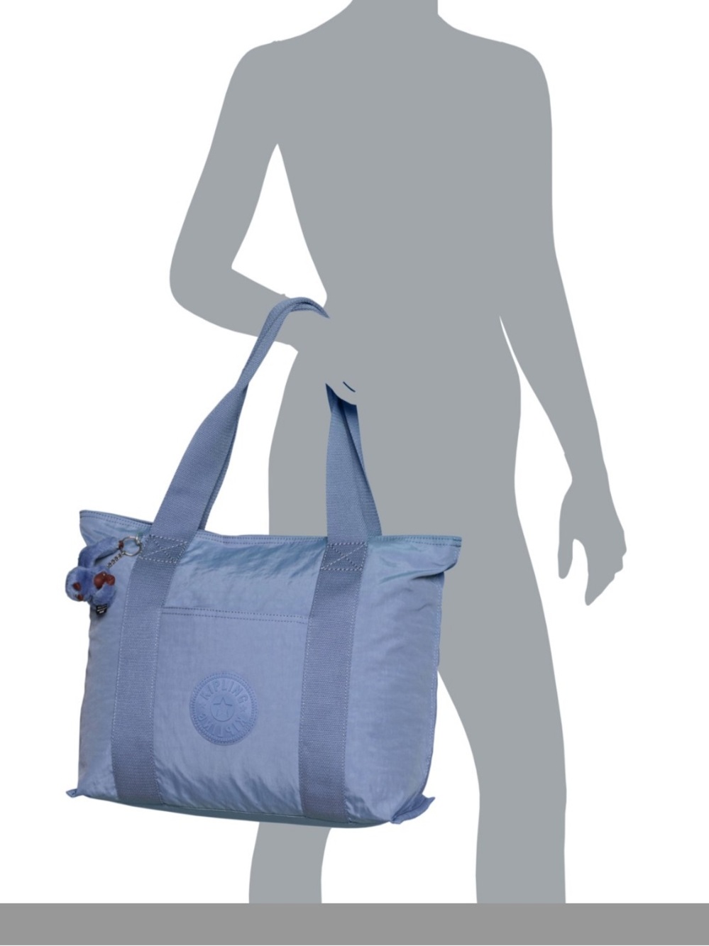 Kipling ERA Slate Blue Canvas Tote with Monkey Keychain - Picture 8 of 12